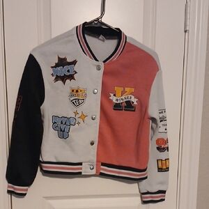 SHEIN Kids Colorblock Jacket - Pink, Black, White